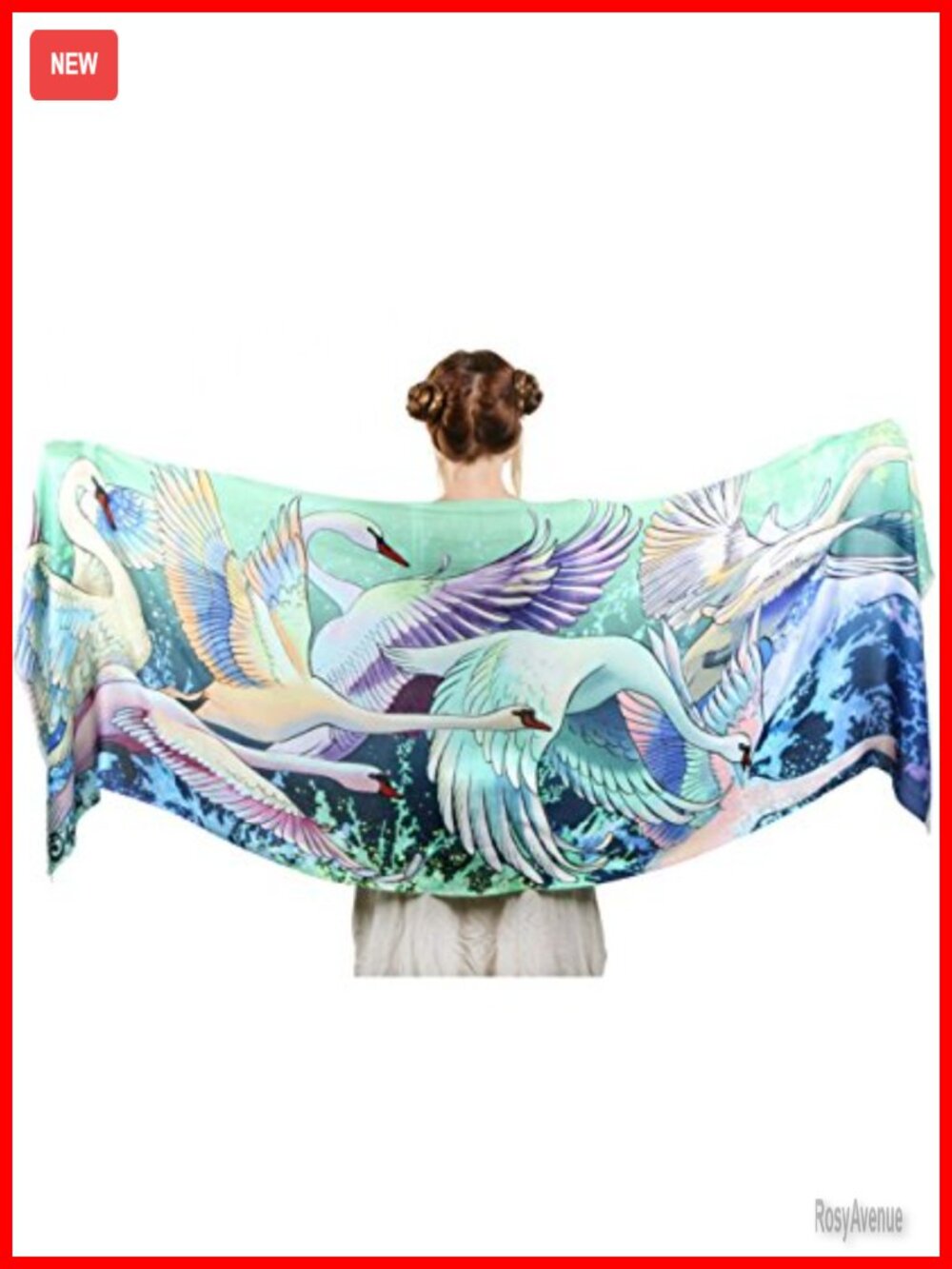 Organic Cotton Hand Painted Digitally Printed Swan Scarf Wrap